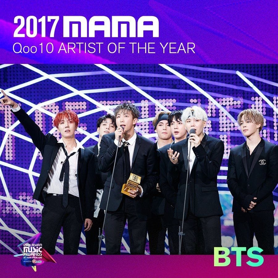 BTS receiving Artist of the Year award at MAMA 2017