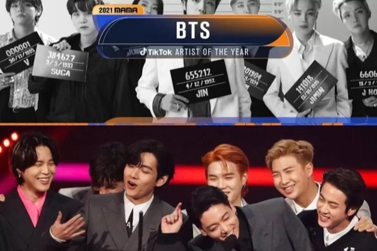 BTS receiving Artist of the Year at MAMA 2021